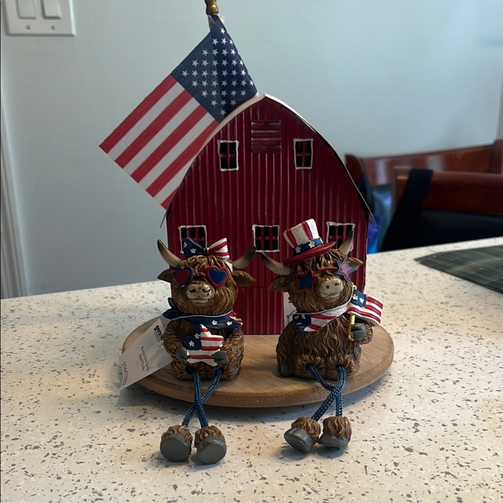 Patriotic Highland Cow Figurines